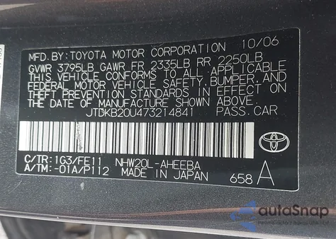 2007 Toyota Prius z USA, uszkodzony, nr VIN JTDKB20U473214841